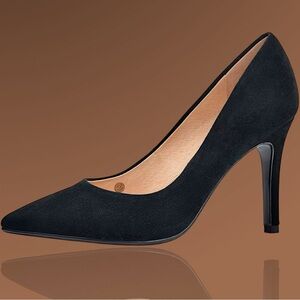 NWOT Donnain Black Suede High Heel Pointed Toe Pumps in Genuine Suede Size 10.5